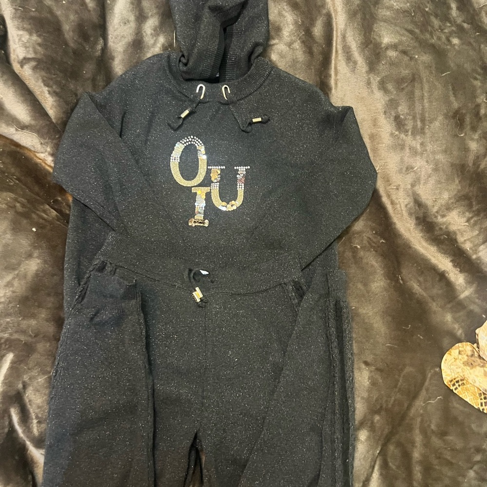 Mayoral Black Sparkle Hooded  sweater with matching pants with Embellishement